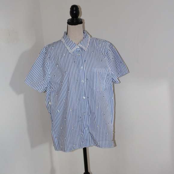 Talbots, Daffodil Stripe shirt Embellished with Pearls and Rhinestones - Picture 10 of 12